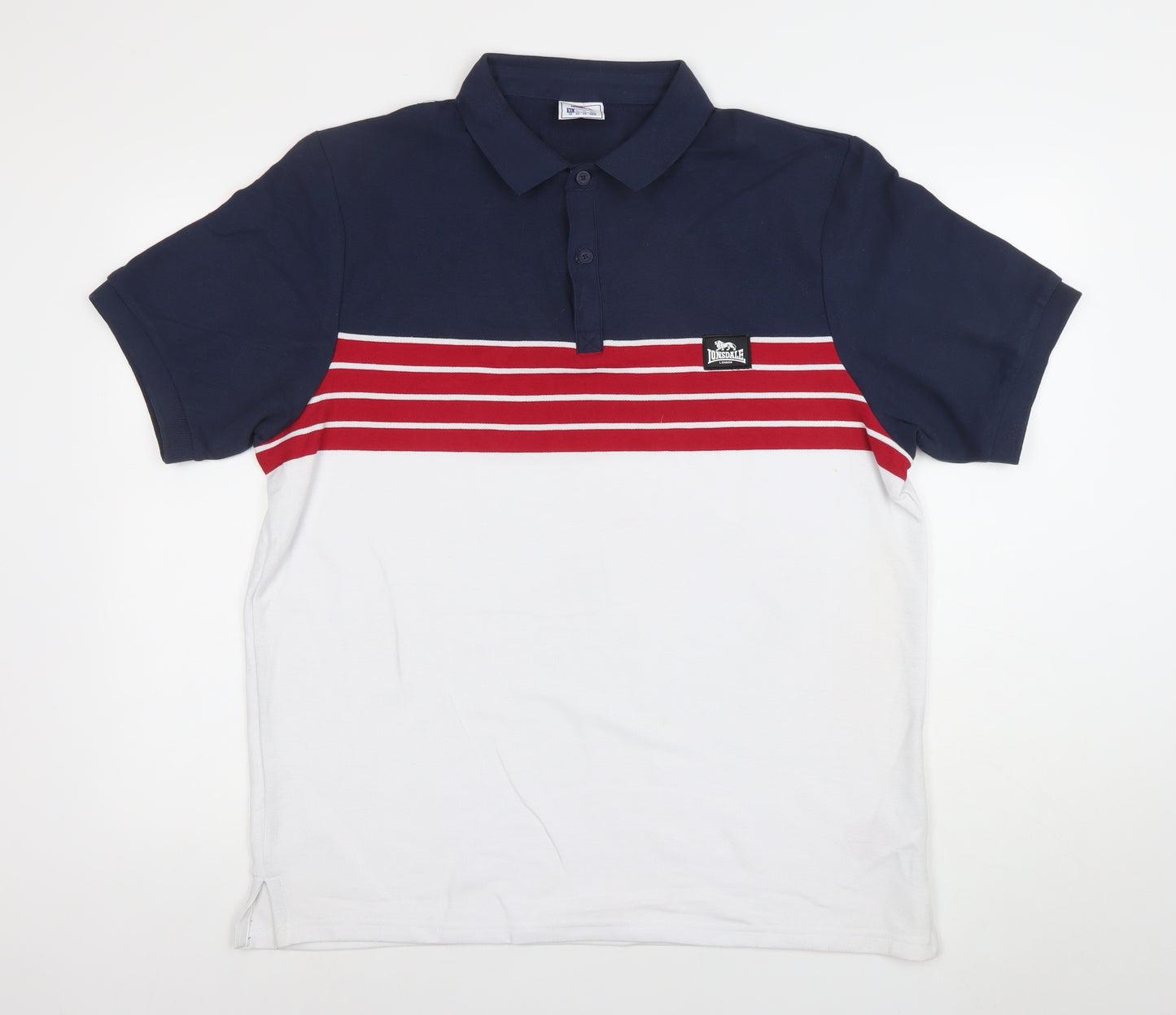 Lonsdale Men’s XL Navy White Red Colourblock Polo Shirt
