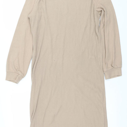 ASOS DESIGN Women Beige Size 10 Roll Neck Ribbed Bodycon Midi Dress