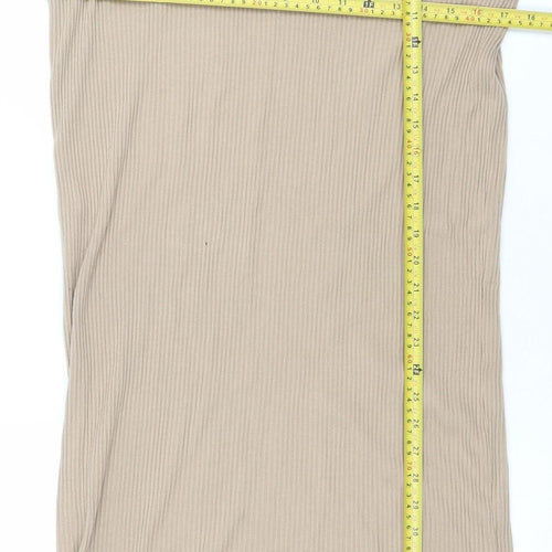 ASOS DESIGN Women Beige Size 10 Roll Neck Ribbed Bodycon Midi Dress