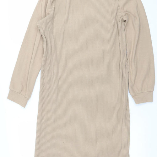 ASOS DESIGN Women Beige Size 10 Roll Neck Ribbed Bodycon Midi Dress
