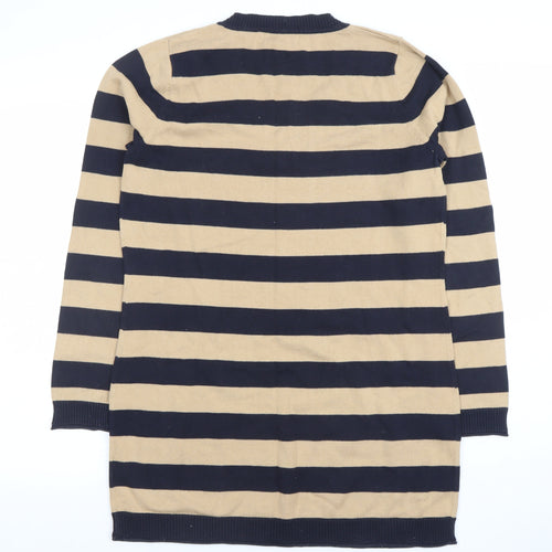 Next Women Beige Black Striped V-Neck Knit Sweater Dress Size 14