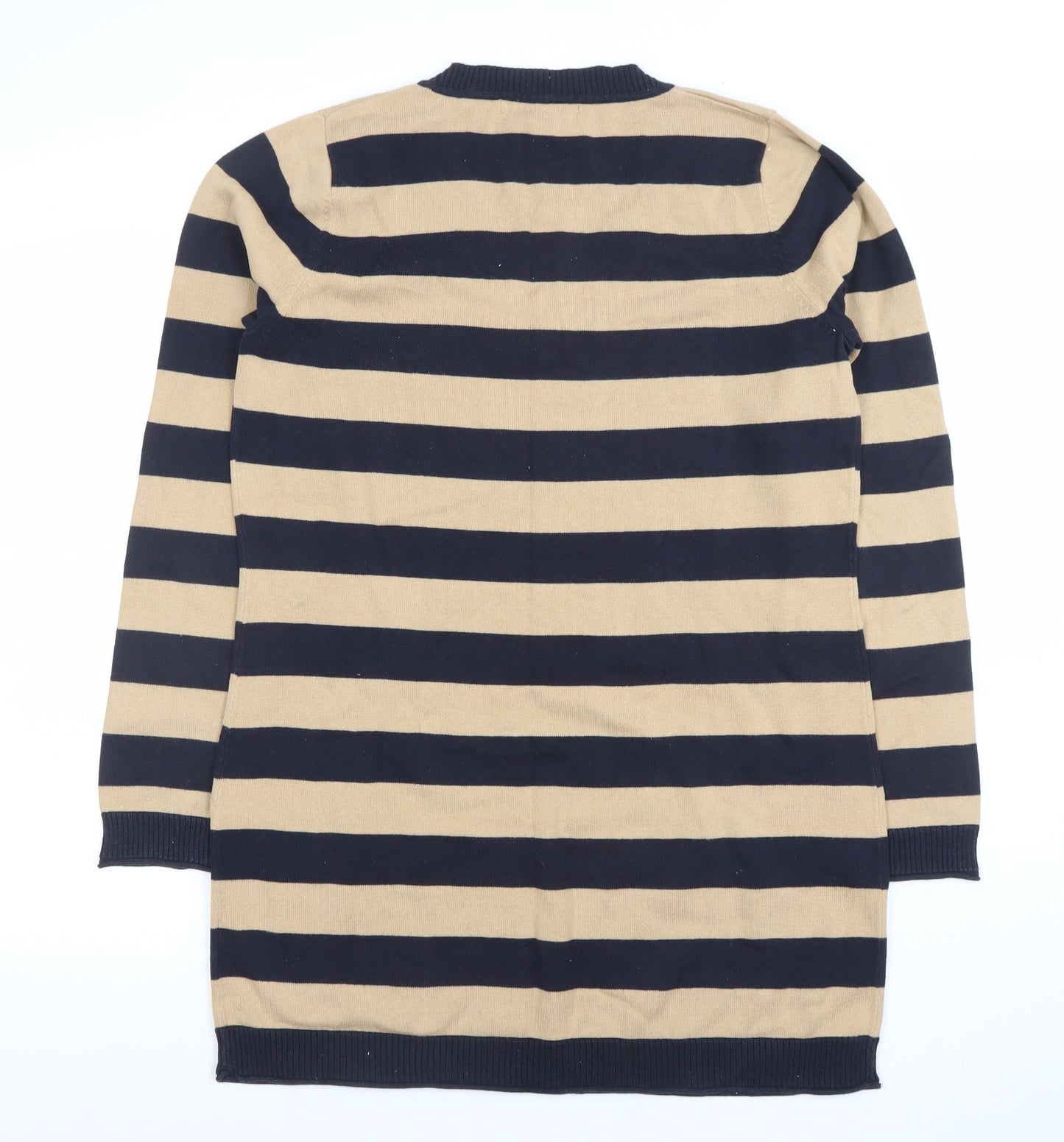 Next Women Beige Black Striped V-Neck Knit Sweater Dress Size 14