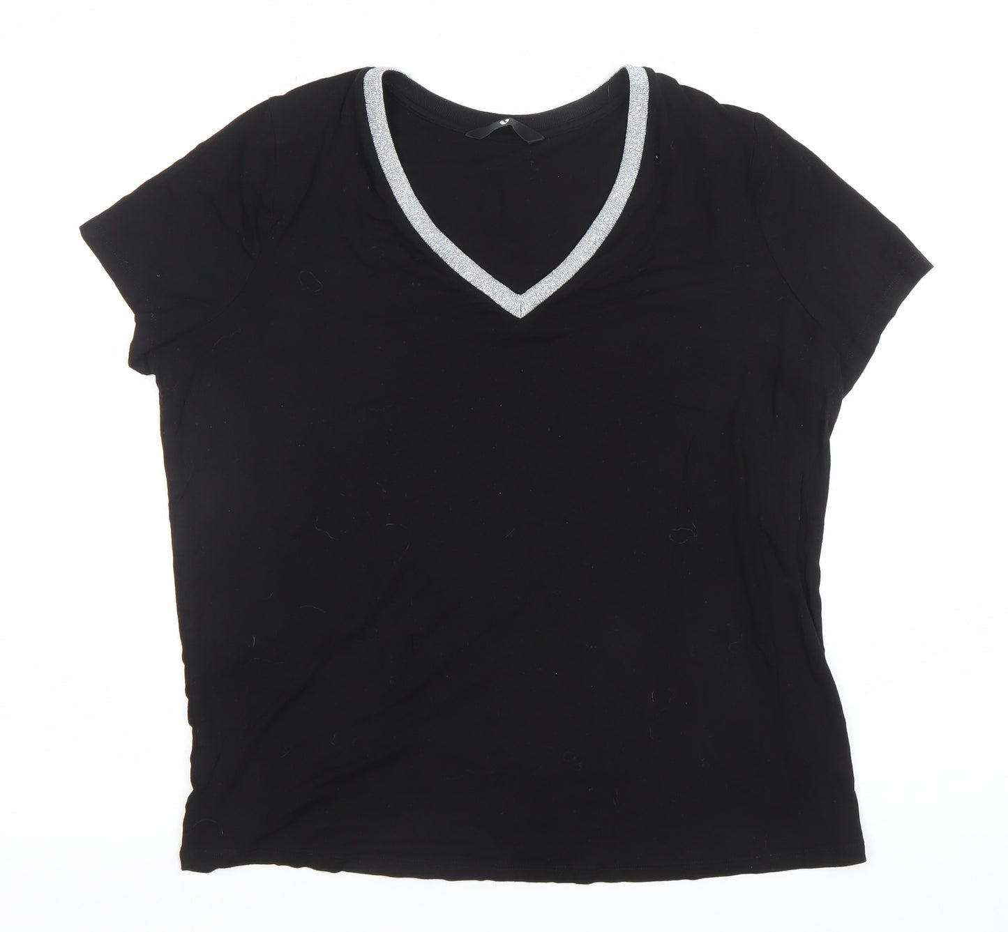 Very Women’s Black Glitter Neckline V-Neck Short Sleeve T-Shirt Size 14