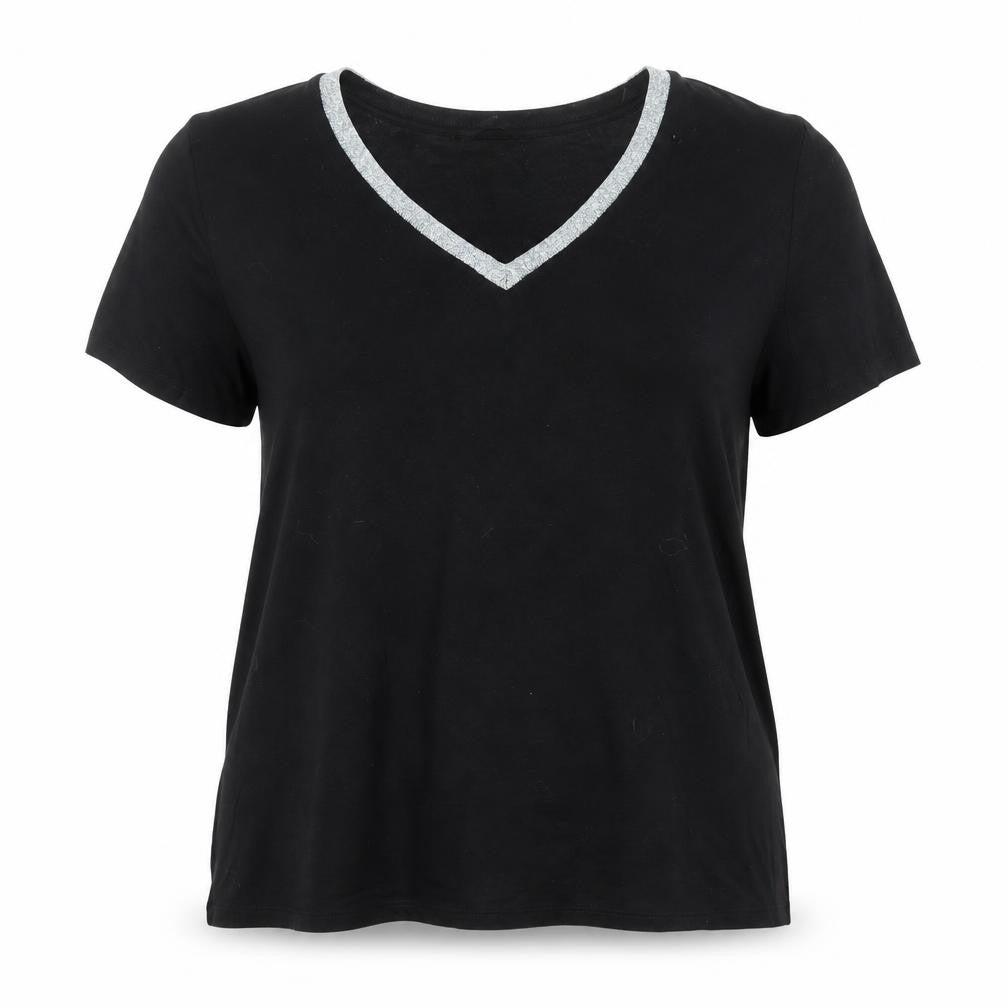 Very Women’s Black Glitter Neckline V-Neck Short Sleeve T-Shirt Size 14
