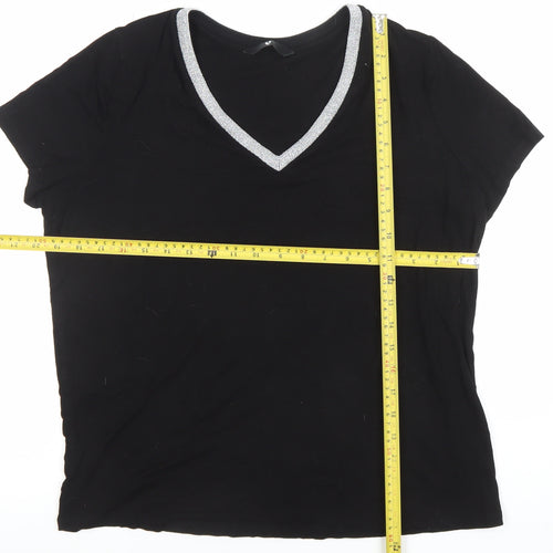 Very Women’s Black Glitter Neckline V-Neck Short Sleeve T-Shirt Size 14