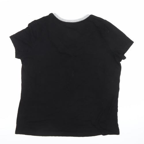 Very Women’s Black Glitter Neckline V-Neck Short Sleeve T-Shirt Size 14