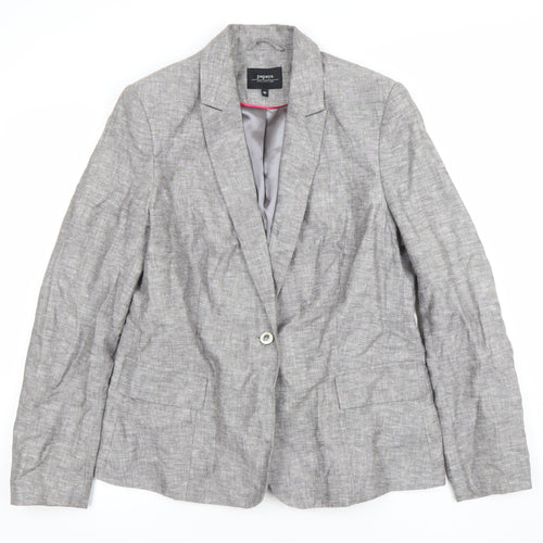Papaya Women's Grey Linen Blend Single-Breasted Blazer Size 16