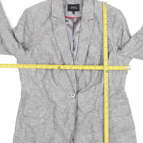Papaya Women's Grey Linen Blend Single-Breasted Blazer Size 16