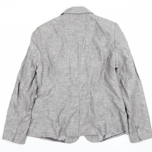 Papaya Women's Grey Linen Blend Single-Breasted Blazer Size 16