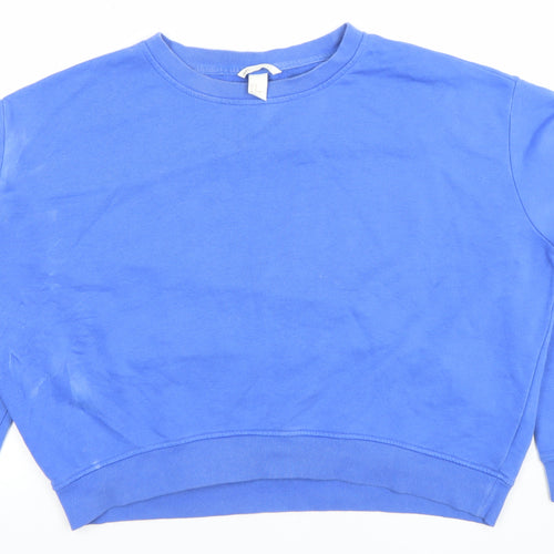H&M Women Blue M Pullover Sweatshirt Cotton Blend Crew Neck
