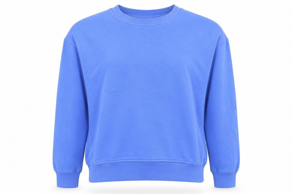 Front view of H&M Women Blue M Pullover Sweatshirt Cotton Blend Crew Neck