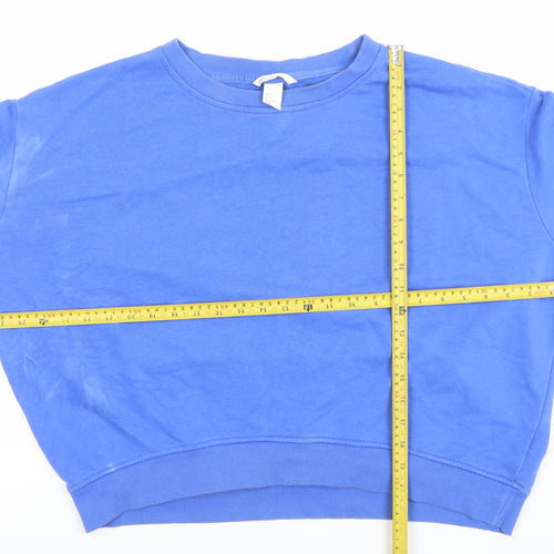 H&M Women Blue M Pullover Sweatshirt Cotton Blend Crew Neck