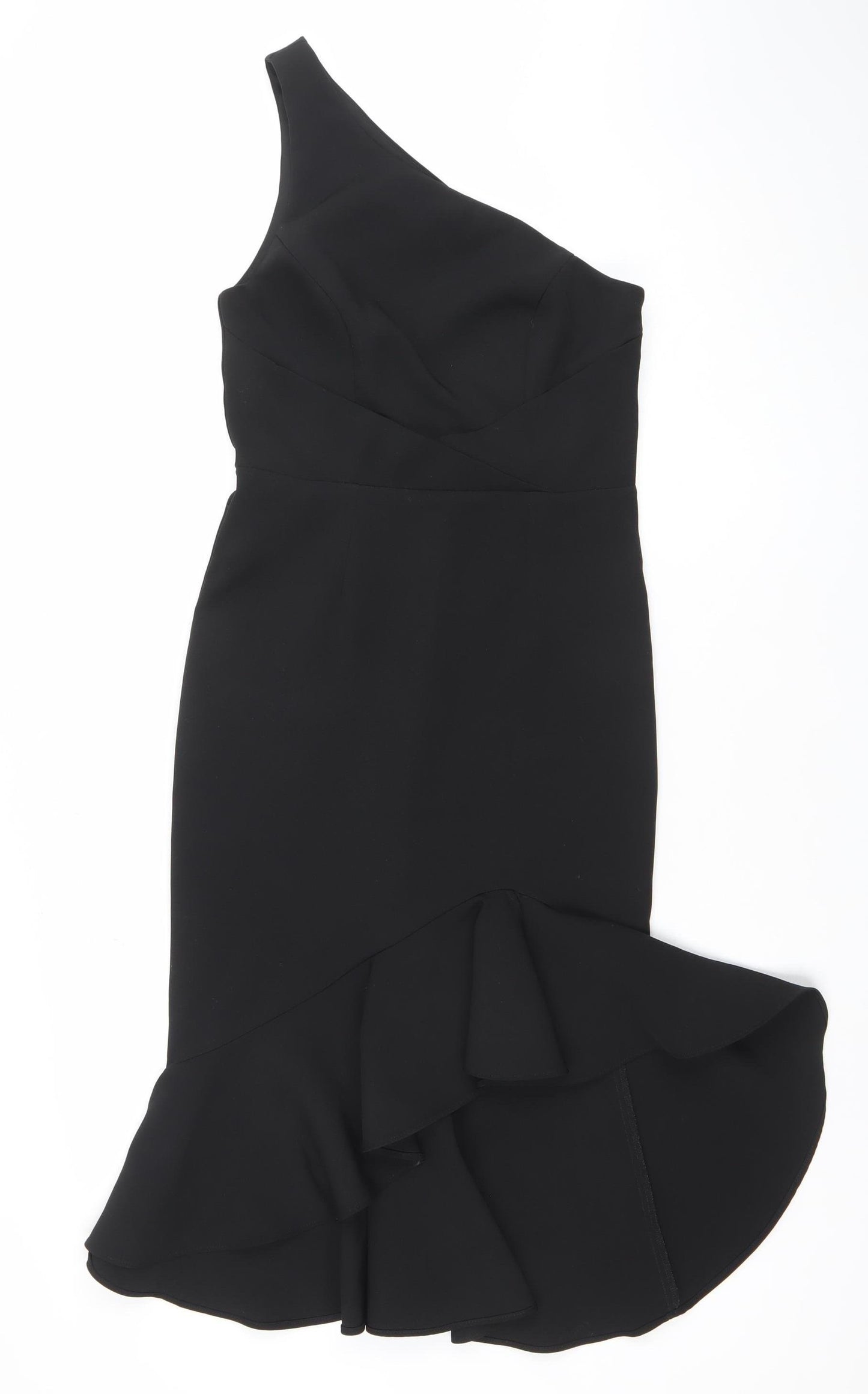 River Island Women’s Black One Shoulder Ruffle Bodycon Dress Size 8