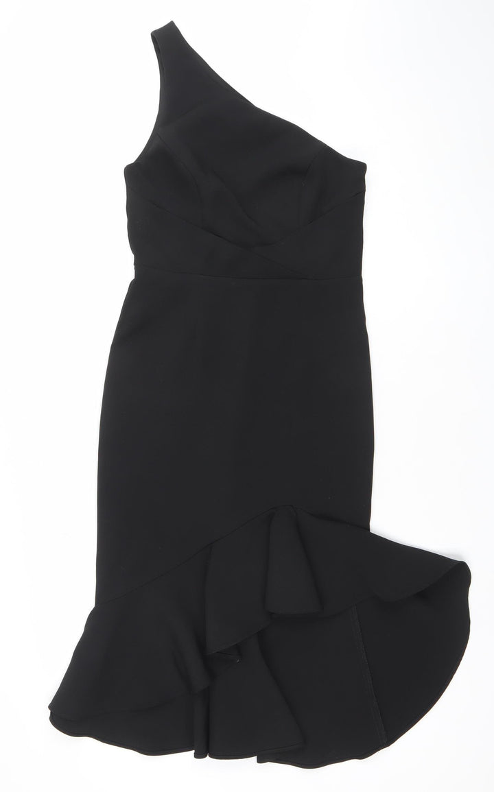 River Island Women’s Black One Shoulder Ruffle Bodycon Dress Size 8