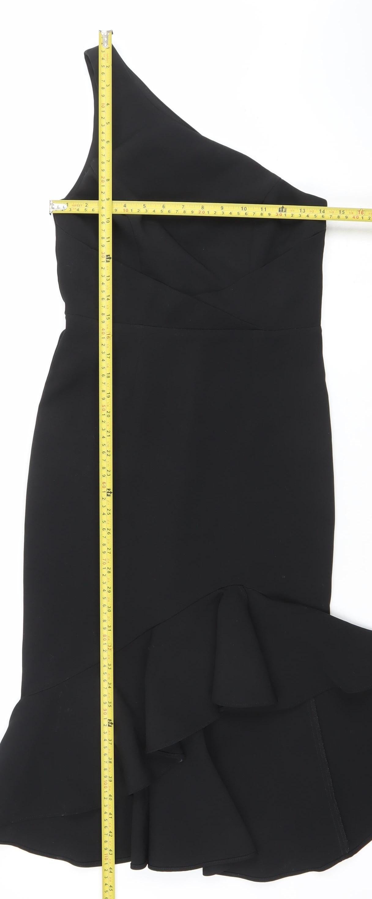 River Island Women’s Black One Shoulder Ruffle Bodycon Dress Size 8