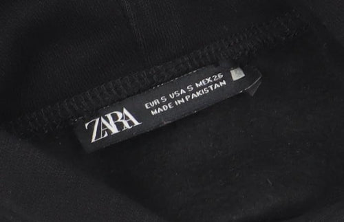ZARA Women Black S Pullover Hoodie Cotton Casual Lined