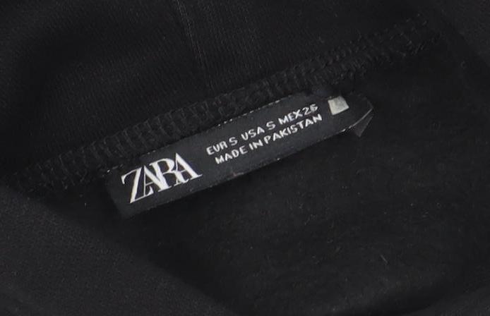 ZARA Women Black S Pullover Hoodie Cotton Casual Lined