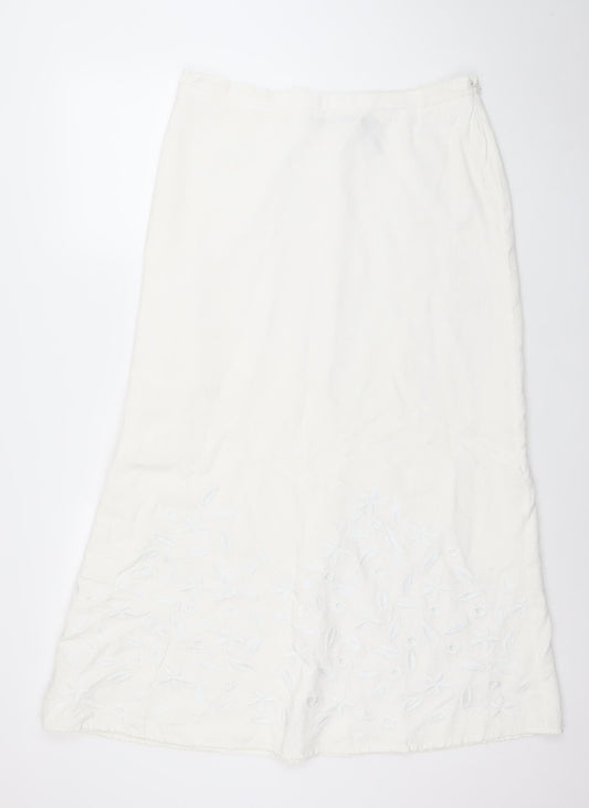 Marina Luna Women's White Linen Blend A-Line Skirt Size 14