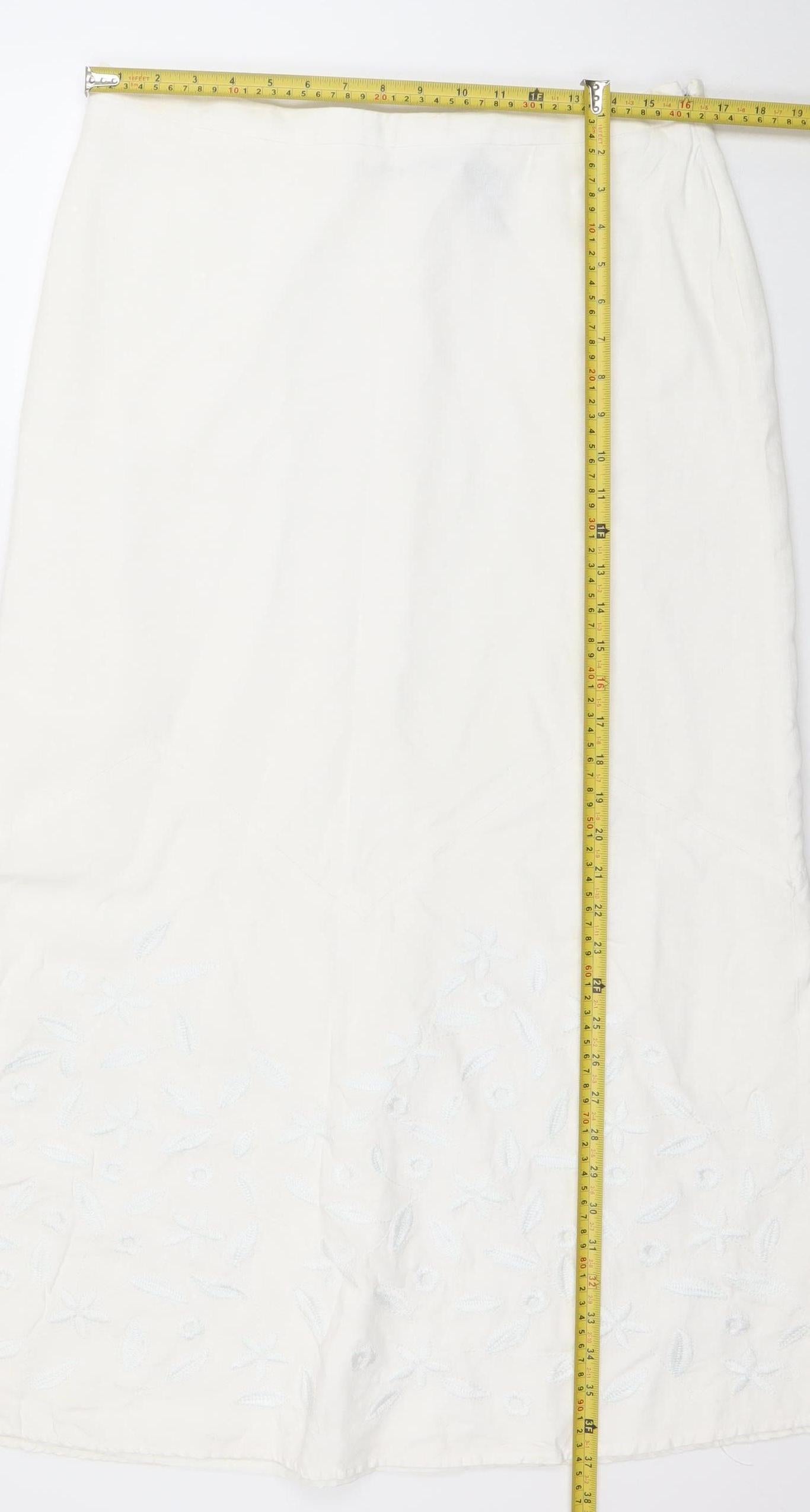 Marina Luna Women's White Linen Blend A-Line Skirt Size 14