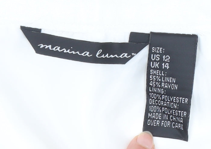 Marina Luna Women's White Linen Blend A-Line Skirt Size 14
