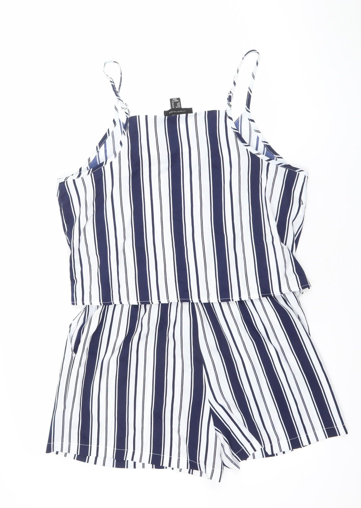 Atmosphere Women Blue White Striped Playsuit Size 14 Sleeveless Summer