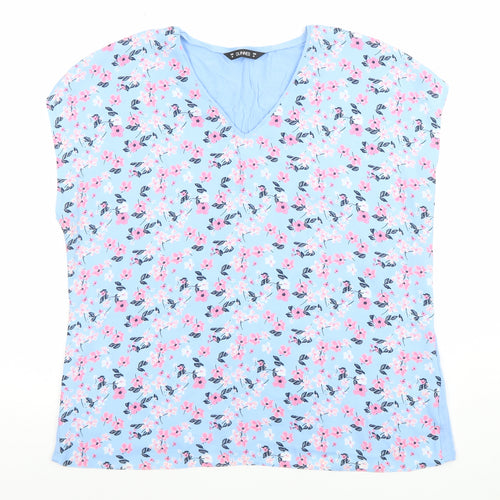 Dunnes Women's Blue Floral V-Neck Sleeveless Blouse Size M
