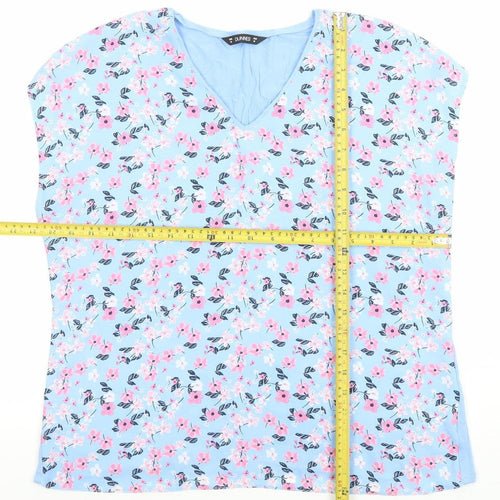 Dunnes Women's Blue Floral V-Neck Sleeveless Blouse Size M