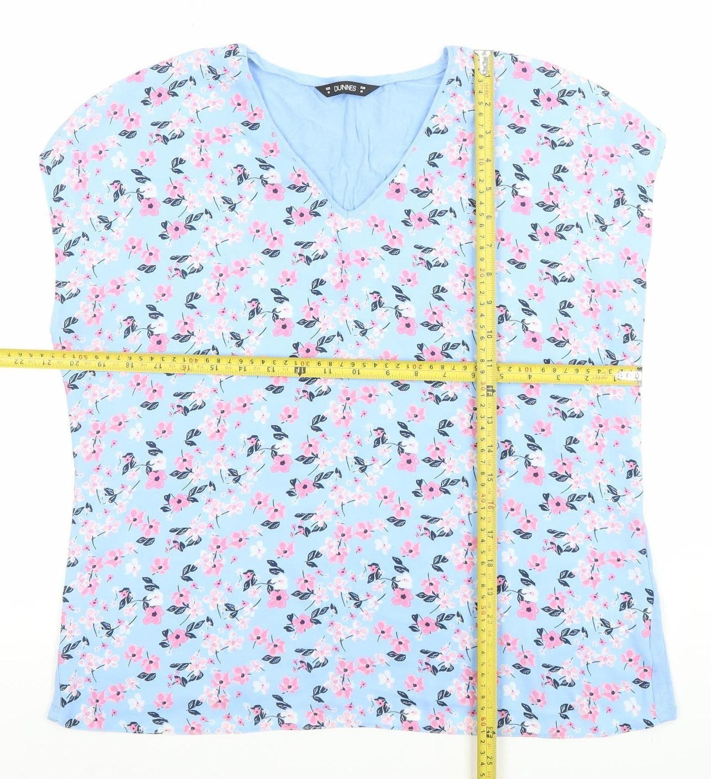 Dunnes Women's Blue Floral V-Neck Sleeveless Blouse Size M