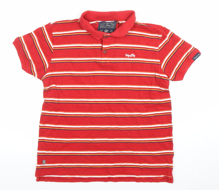 Tokyo Laundry Men's Red Striped Cotton Polo Shirt Size L