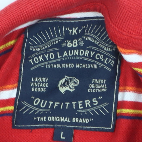Tokyo Laundry Men's Red Striped Cotton Polo Shirt Size L