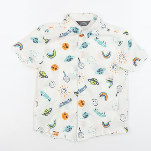 Primark Boys White Space Print Button-Up Short Sleeve Shirt 4-5 Years