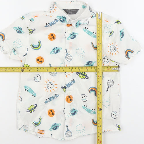 Primark Boys White Space Print Button-Up Short Sleeve Shirt 4-5 Years