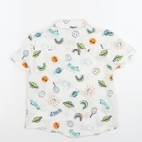 Primark Boys White Space Print Button-Up Short Sleeve Shirt 4-5 Years