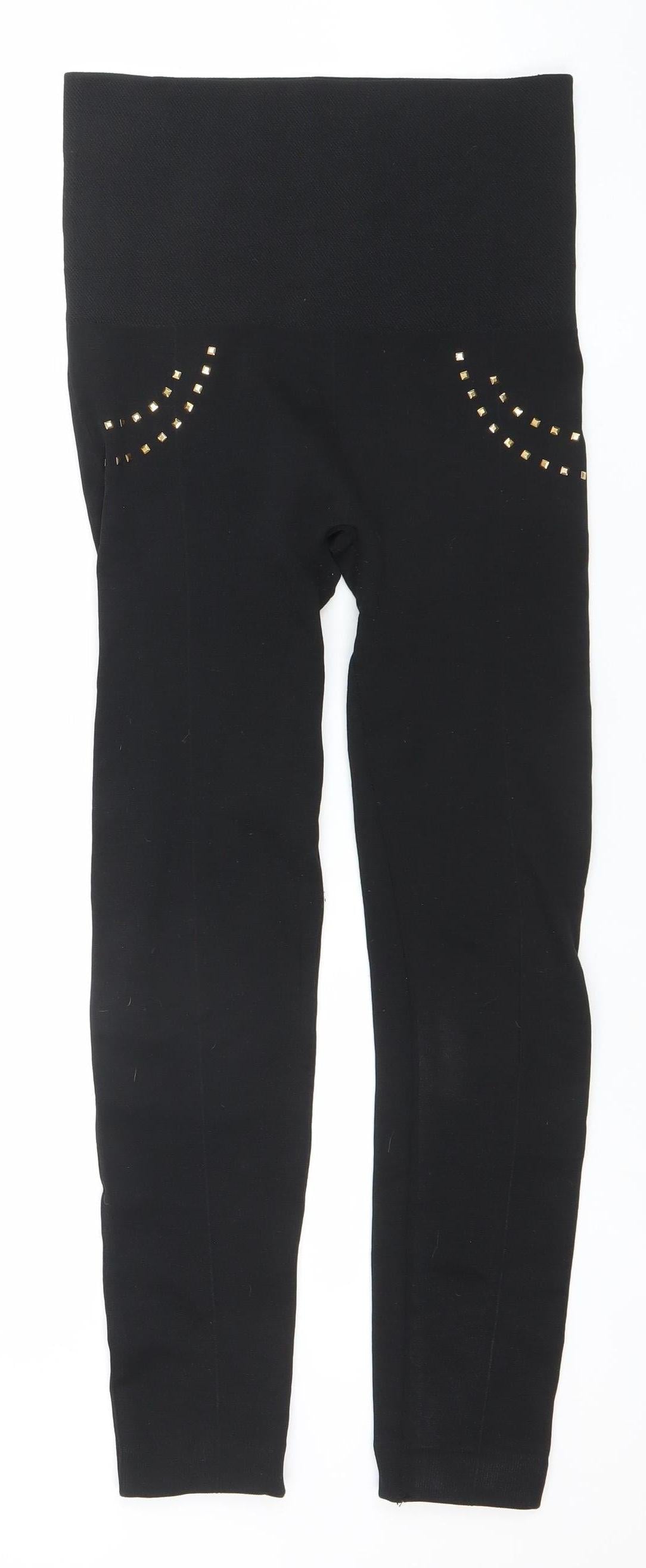 Hollywood Pants Women's Black Studded High Rise Shaping Leggings M