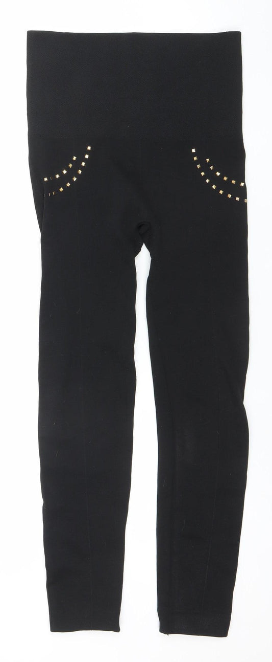 Hollywood Pants Women's Black Studded High Rise Shaping Leggings M