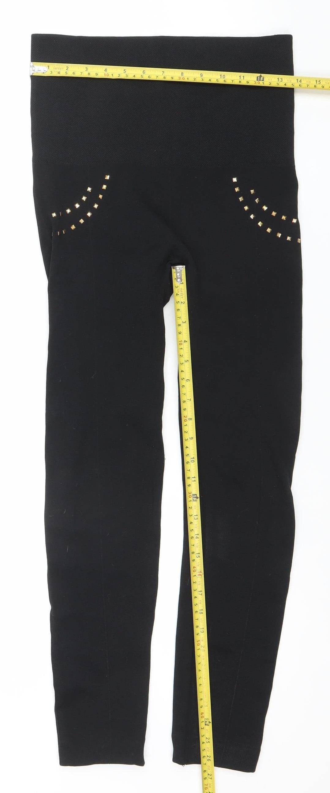 Hollywood Pants Women's Black Studded High Rise Shaping Leggings M