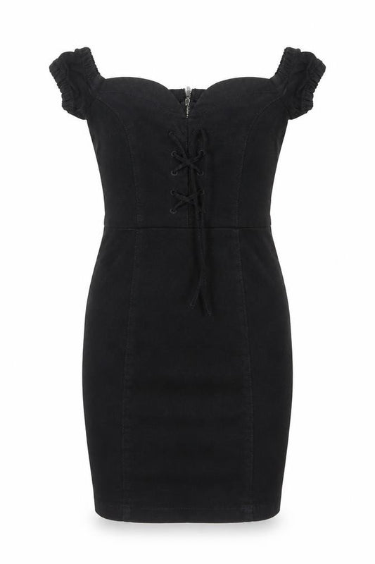 Front view of Dennis Basso Women’s Black Cotton Bodycon Knee-Length Dress, size UK 6