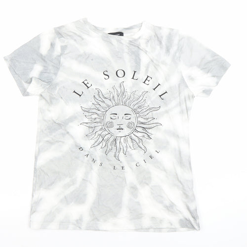 New Look Womens Grey Tie-Dye Sun Graphic Cotton T-Shirt UK 8