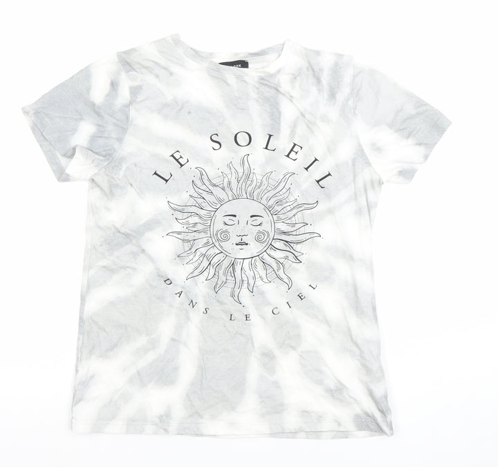 New Look Womens Grey Tie-Dye Sun Graphic Cotton T-Shirt UK 8