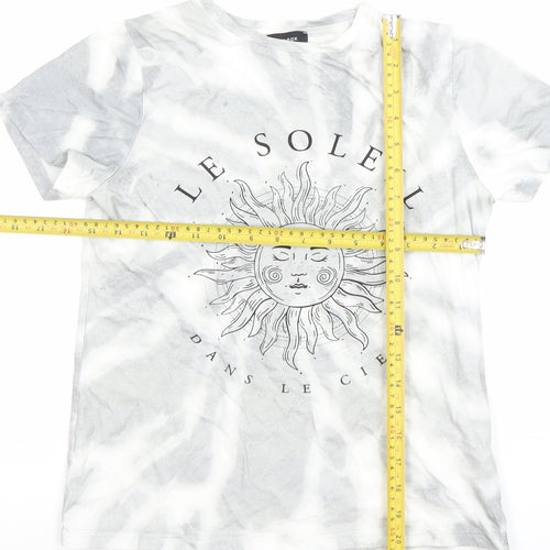 New Look Womens Grey Tie-Dye Sun Graphic Cotton T-Shirt UK 8