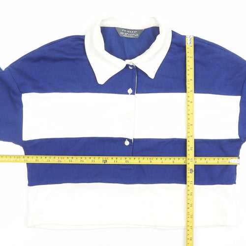 Primark Womens Blue White Striped Collared Cropped Long Sleeve Button-Up Top XS