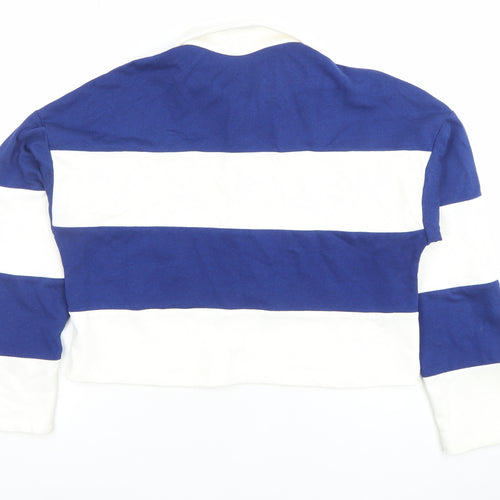 Primark Womens Blue White Striped Collared Cropped Long Sleeve Button-Up Top XS