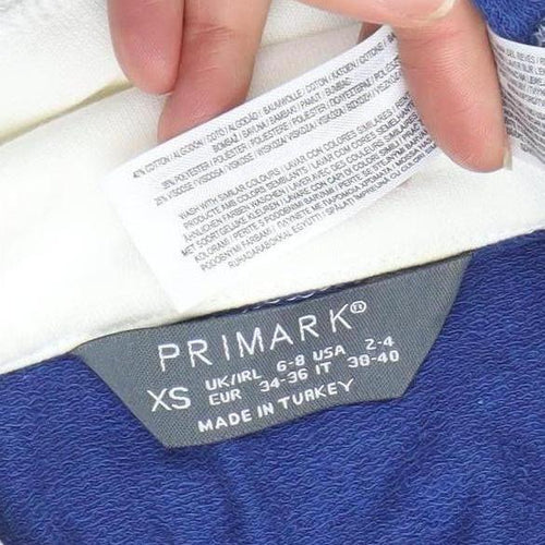Primark Womens Blue White Striped Collared Cropped Long Sleeve Button-Up Top XS