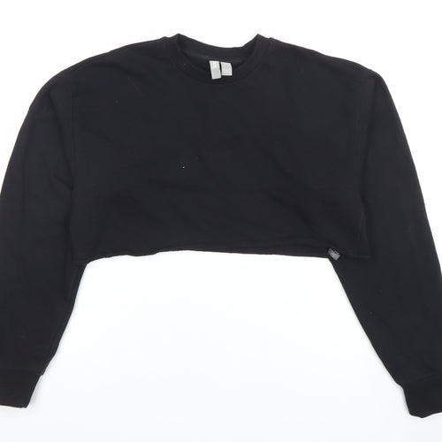 ASOS Women Black Crop Pullover Sweatshirt Size 8 Cotton Crew Neck