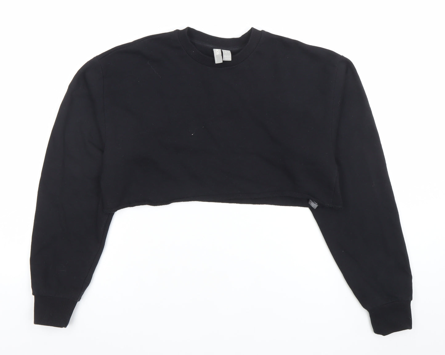 ASOS Women Black Crop Pullover Sweatshirt Size 8 Cotton Crew Neck