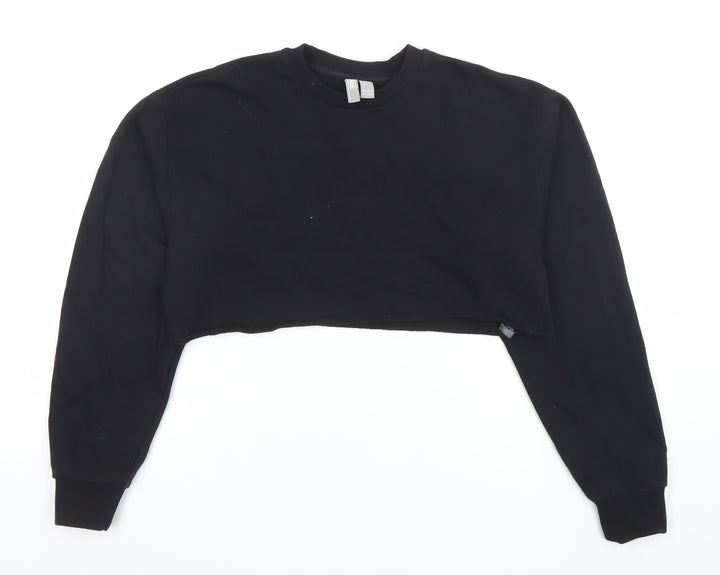 ASOS Women Black Crop Pullover Sweatshirt Size 8 Cotton Crew Neck