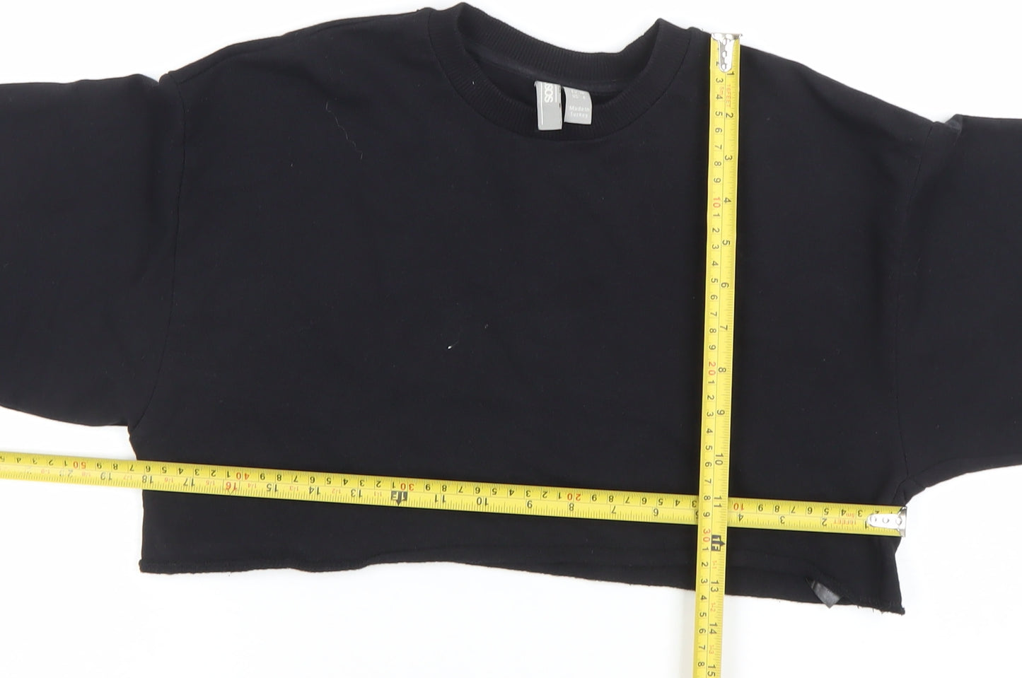 ASOS Women Black Crop Pullover Sweatshirt Size 8 Cotton Crew Neck