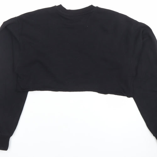 ASOS Women Black Crop Pullover Sweatshirt Size 8 Cotton Crew Neck
