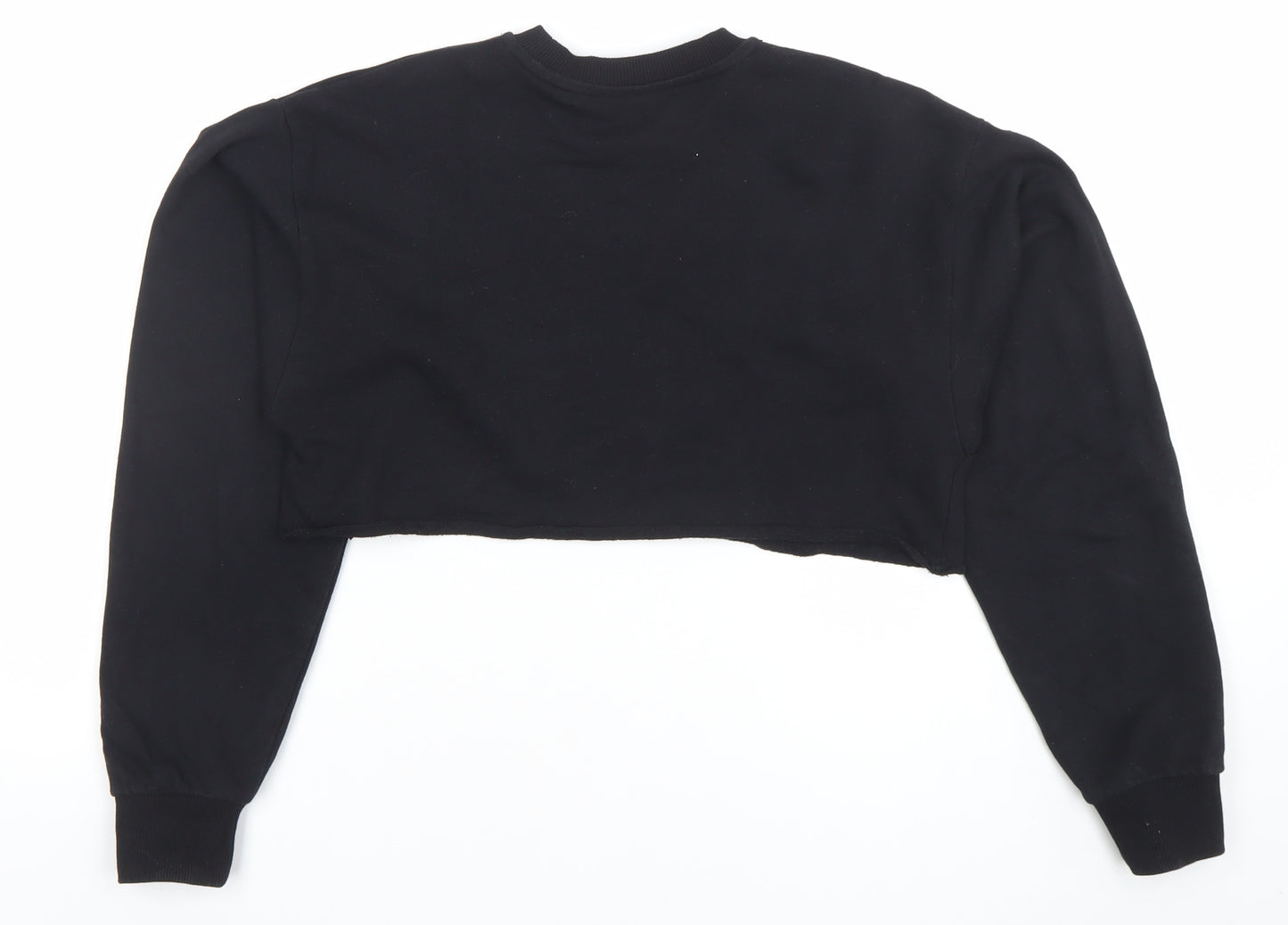 ASOS Women Black Crop Pullover Sweatshirt Size 8 Cotton Crew Neck