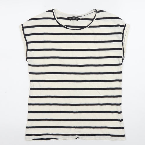 Dorothy Perkins Women’s White Striped Cotton T-Shirt Size 12